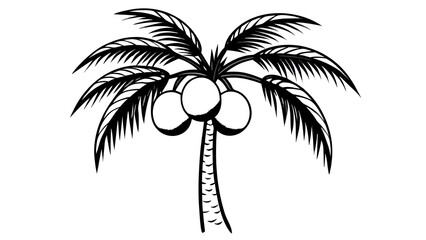 Hand drawn sketch of a coconut palm tree with coconuts