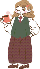 ハンサムコーデのベストとネクタイをした女の子のイラスト