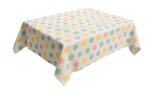A playful polka dot tablecloth perfect for an Easter egg hunt lunch outdoors.