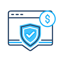 Website shield with dollar sign, symbolizing online security and payment protection, 
