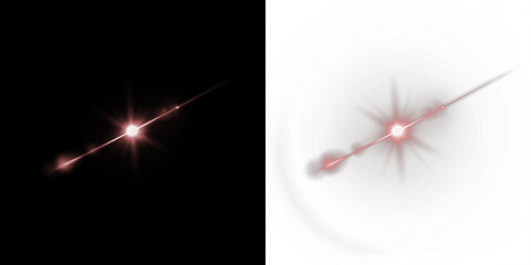 Abstract light streak overlay with glowing star effect on dark and light backgrounds, creating a dynamic visual element for creative design projects and digital artwork