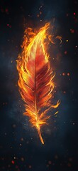 A feather of fire, digital art style wallpaper, dark background