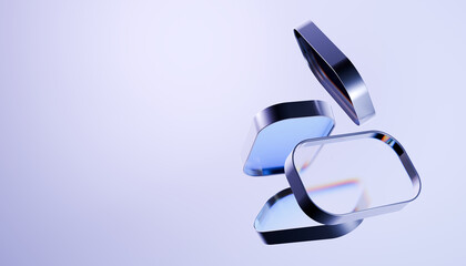 Futuristic abstract shapes floating in minimalistic purple background, creating modern and sleek design