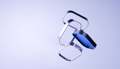 Abstract metallic shapes floating on gradient background, creating modern and futuristic aesthetic