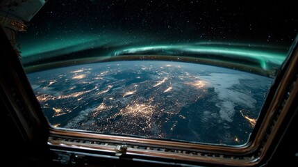 Earth seen from space with aurora borealis