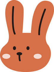 Cute pink bunny rabbit face character illustration, minimalist hand-drawn vector