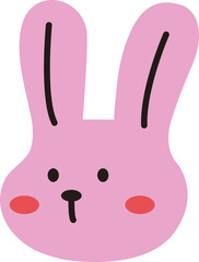 Cute pink bunny rabbit face character illustration, minimalist hand-drawn vector