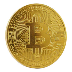 Bitcoin coin, isolated on transparent background, png