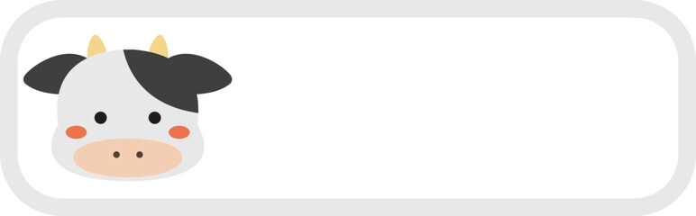 Cute cow character name tag label with copy space, minimalist dairy animal frame vector