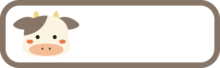 Cute cow character name tag label with copy space, minimalist dairy animal frame vector