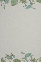 Charming vertical frame with Yellow-green roses and plants illustration on cardboard background