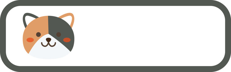 Cute cat character with blank grey banner frame, kawaii kitten vector illustration for school name tag or message board