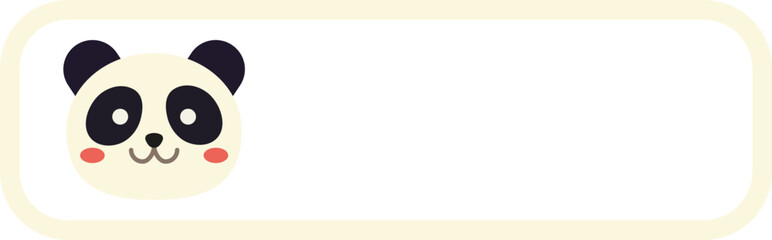 Cute panda bear character with blank banner frame, kawaii giant panda vector illustration for school name tag or message board