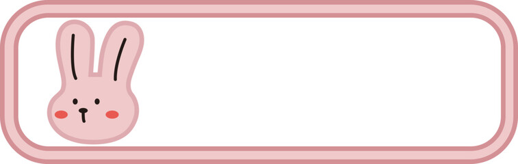 Cute bunny character with blank orange banner frame, kawaii rabbit vector illustration for school name tag or message board