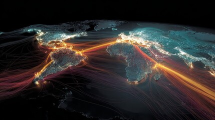 Global Data Flow Visualization, Technology, Digital World, Infographic, Abstract View, Networks and Connections