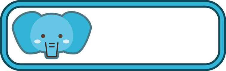 Cute baby elephant character with blank banner frame, kawaii elephant vector illustration for school name tag or message board