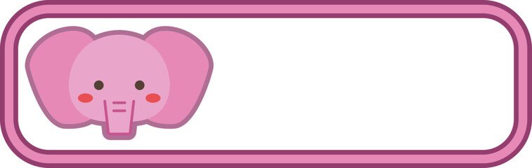 Cute baby elephant character with blank banner frame, kawaii elephant vector illustration for school name tag or message board