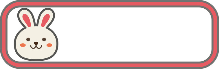 Cute bunny character with blank orange banner frame, kawaii rabbit vector illustration for school name tag or message board