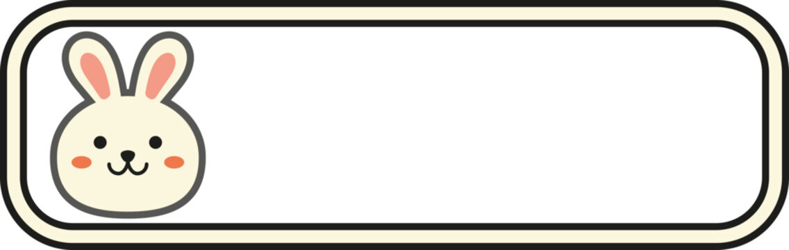 Cute bunny character with blank orange banner frame, kawaii rabbit vector illustration for school name tag or message board