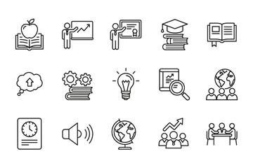 Teacher and Education Icon Set Collection, Training and Learning Concepts, Study, Teaching, Knowledge, Innovation, Global Education and Business Infographic Symbol Pack