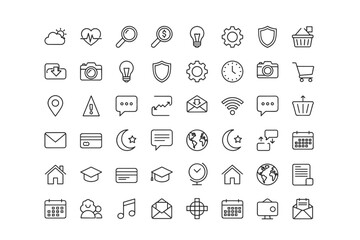 Vector icons set thin line minimal style, simple stylish linear design collection for UI, web, app interface, technology, commerce, communication, education