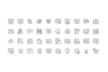 Editable Website Line Icon Set for Web Design and Development, SEO, Ecommerce, Digital Marketing, User Interface, Security, Cloud, Technology, and Online Business Concepts