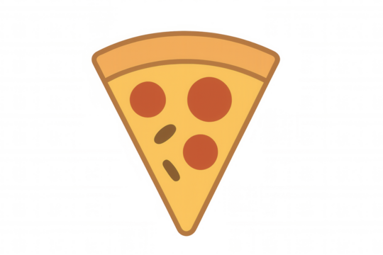Pizza slice with pepperoni and black olives illustration, fast food italian cuisine emoji icon, transparent background