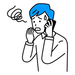 スマートフォンでの通話で困惑する若い男性