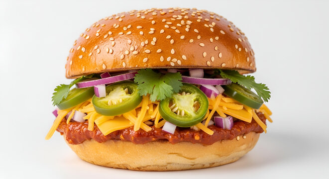 Spicy Indian dabeli on white background &ndash; generative AI