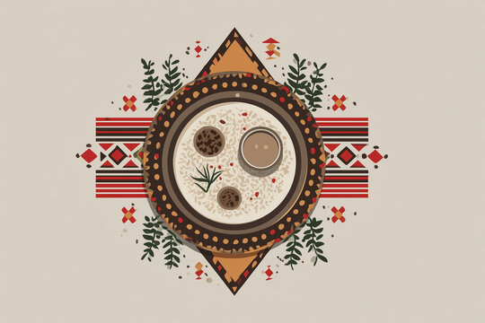 Modern vector illustration of Mansaf - clean flat design Jordanian national dish with contemporary graphics