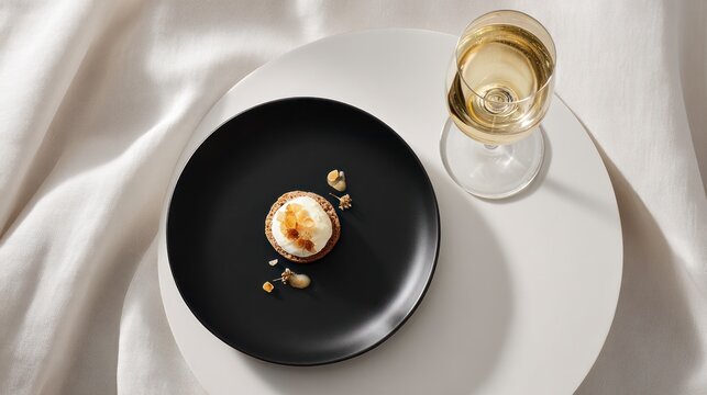 Gourmet dessert plate with wine