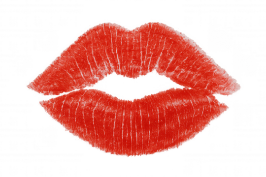 Red lipstick kiss mark, sensual lips imprint with a textured feel, symbol of love and beauty on transparent background