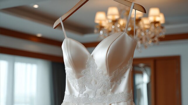 Elegant wedding dress showcase at a boutique tailor bridal ceremony preparation luxurious environment intimate viewpoint