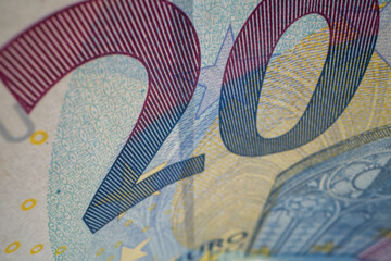 Close-up of a fragment of euro banknotes with gothic architecture.