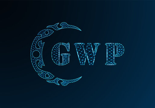 Low poly letter logo GWP design. GWP letter logo low poly vector design on blue color gradient background. GWP logo low poly design