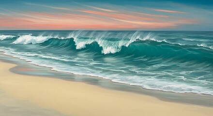 A stylized Gulf beach with abstract turquoise waves
