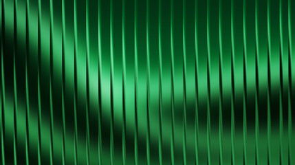 Abstract green metallic vertical blinds with soft light and shadow creating a wavy texture background