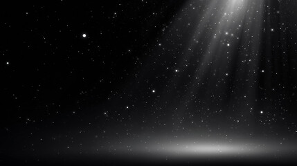 Obraz premium A stunning view of a starry night sky filled with twinkling stars and luminous rays of light breaking through darkness, creating an enchanting atmosphere during late hours