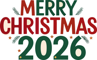 Elegant Merry Christmas 2026 Lettering with Snowflakes
