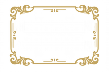 Gold ornate vintage frame with scrollwork pattern, decorative border illustration, elegant old classic design