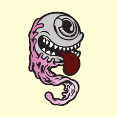 Vector design of a wild animal costume with bulging eyes, which is scary and has cool colors, very suitable to be used as an image on a t-shirt or a label or poster.
