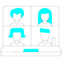 Abstract Digital Illustration Representing Remote Work And Team Collaboration With Cyan Colored Figures On A Transparent Background