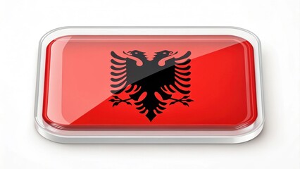 Glossy rectangular icon of the Albanian flag with the double-headed eagle.

