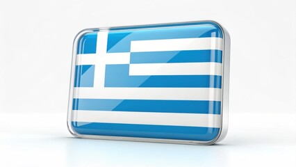 Glossy rectangular icon of the national flag of Greece with a silver frame.

