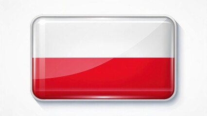 Glossy rectangular flag button of Poland with white and red stripes.

