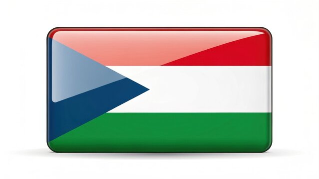 Glossy rectangular icon of the national flag of South Sudan with frame.

