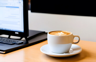 Cup of coffee and laptop