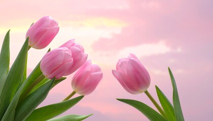 Pink tulips against a soft sunset
