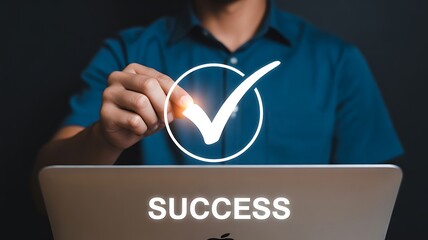 Achieving Success Completing Tasks and Confirming Goals with Digital Checkmarks and Affirmation