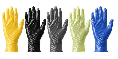 Disposable colorful plastic gloves providing protection and hygiene